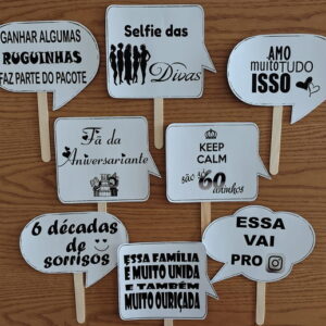 08 Plaquinhas Divertidas - Aniversário 60 Anos