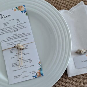 Kit Casamento Praia | Menu Individual + Tag Nome Convidado