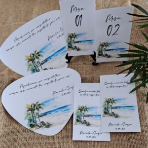 Kit Casamento Praia | Ventarolas + Lágrimas + Numerador