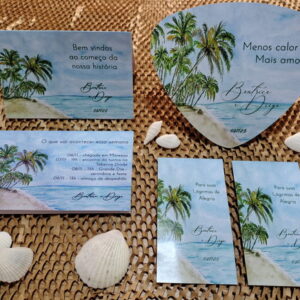 Kit Casamento Praia | Ventarolas + Lágrimas + Plaquinha Mesa